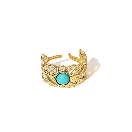 304 Stainless Steel & Turquoise Cuff Open Rings WG63E3D-04-1