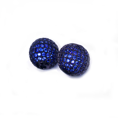 CZ Brass Micro Pave Grade AAA Blue Color Cubic Zirconia Round Beads KK-O065-12mm-03B-NR-1