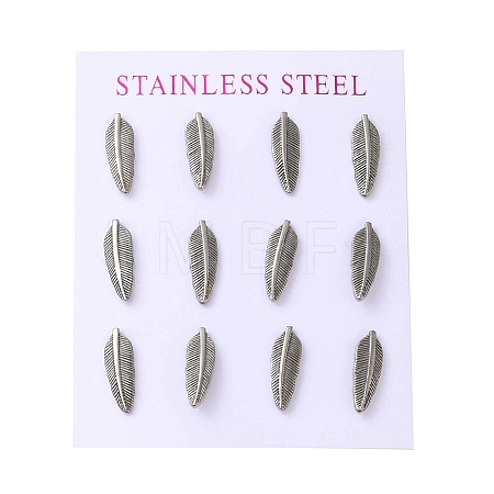 Stainless Steel Feather Stud Earrings EJEW-C099-11P-1