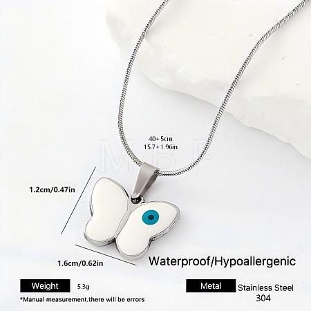 304 Stainless Steel Enamel Evil Eye Butterfly Pendant Necklaces for Men Women EX1242-2-1