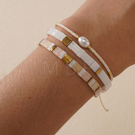 3Pcs 3 Styles Bohemian Glass Seed Beads Adjustable Bracelets & Stretch Bracelets Set for Women VZ8961-1-1