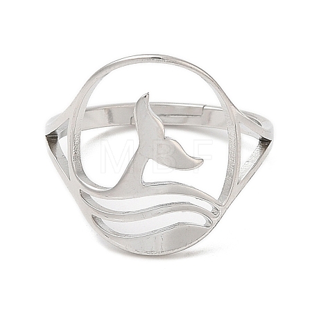 Non-Tarnish 304 Stainless Steel Whale Tail Adjustable Ring for Women RJEW-M149-01P-1