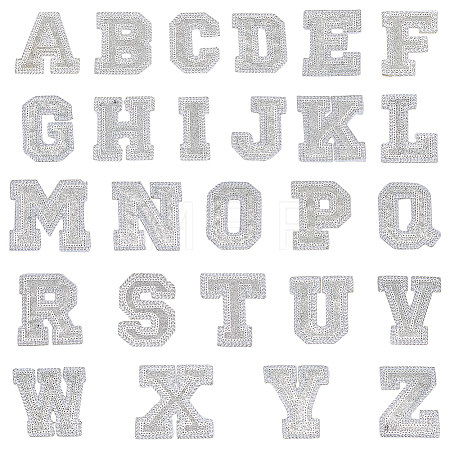 26Pcs Letter A~Z Glitter Powder with Paillette Sew on Cloth Patches PATC-MA0001-54B-1