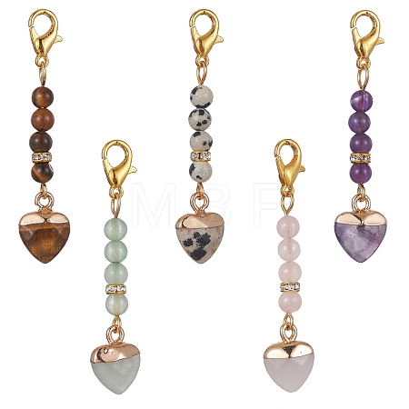 Heart & Round Gemstone Pendant Decoraiton HJEW-JM01434-1