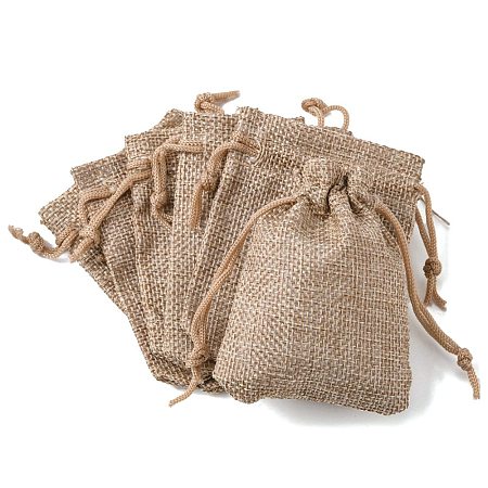 Polyester Imitation Burlap Packing Pouches Drawstring Bags X-ABAG-R005-9x7-01-1