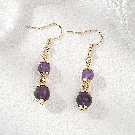 Natural Amethyst Round Dangle Earrings EJEW-JE06822-01-1