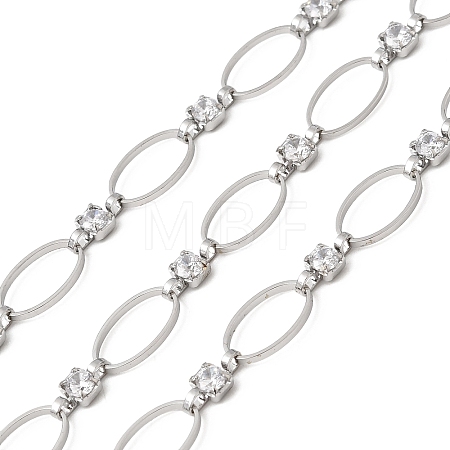 Handmade Brass Pave Clear Cubic Zirconia Oval Link Chains CHC-G027-02P-1