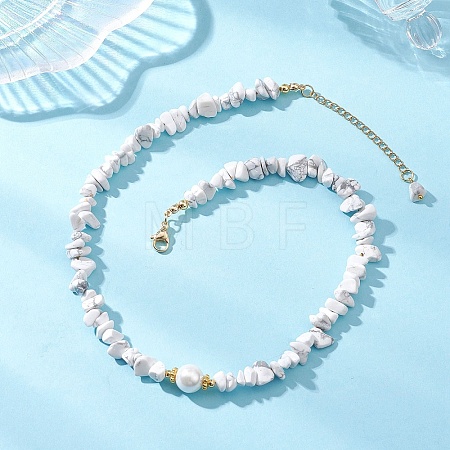 White Round Shell Pearl and Synthetic Howlite Chip Beaded Necklaces NJEW-JN05740-01-1