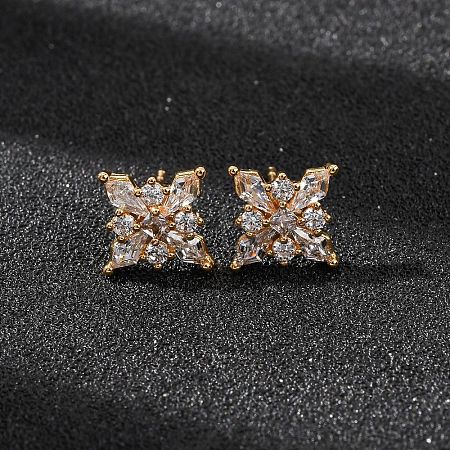 Brass Micro Pave Clear Cubic Zirconia Stud Earrings for Women EJEW-F418-18G-1