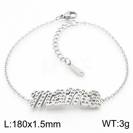 Mother's Day 304 Stainless Steel & Rhinestone Link Bracelets FS-WG743BF-04-1