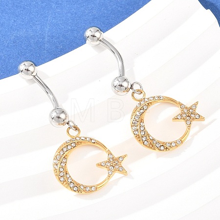 316 Stainless Steel Crystal Rhinestone Curved Barbell Dangle Belly Rings AJEW-C044-04-1