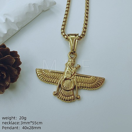 304 Stainless Steel Eagle Farvahar Symbol Pendant Necklaces for Women FS-WG9C048-02-1