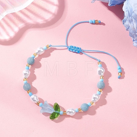 Natural Dyed Yellow Jade & Plastic Imitation Pearl Braided Bead Bracelets for Women BJEW-MZ00308-02-1