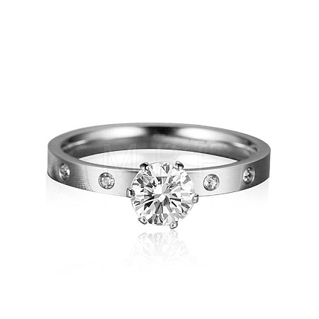 201 Stainless Steel Rhinestone Finger Rings for Women FS-WGA8964-07-1