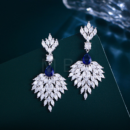 Leaf Brass Micro Pave Cubic Zirconia Dangle Stud Earrings FS-WGB1348-03-1
