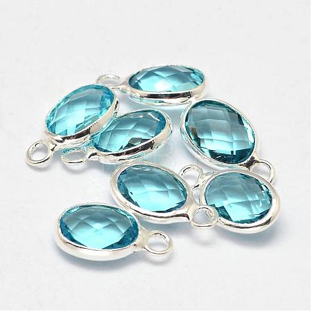 Oval Faceted Silver Color Plated Brass Glass Charms GLAA-O015-19S-1