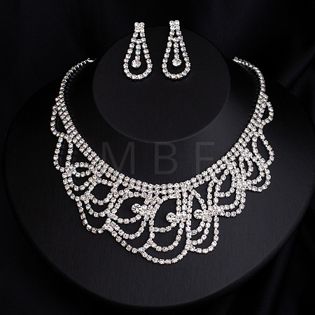 Alloy Crystal Rhinestone Chain Necklaces & Stud Dangle Earrings Sets FS-WG4CE3B-07-1