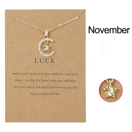 Moon & Star Alloy Rhinestone Birth Stone Pendant Necklaces WG0039E-11-1