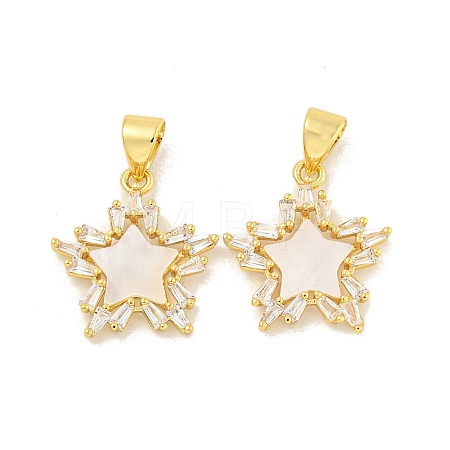 Rack Plating Brass Micro Pave Clear Cubic Zirconia Pendants KK-K341-60G-1