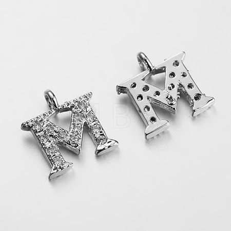 Initial Letter Brass Micro Pave Cubic Zirconia Pendants ZIRC-F008-M-1