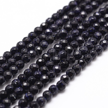Synthetic Blue Goldstone Beads Strands G-D840-14-6mm-1