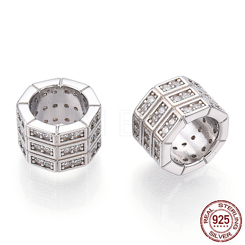 Rhodium Plated 925 Sterling Silver Micro Pave Cubic Zirconia Beads STER-T004-95P-1