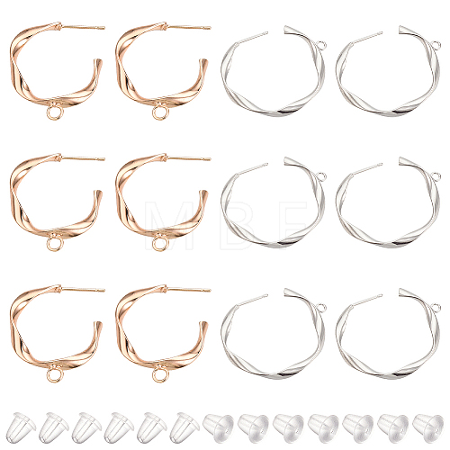 BENECREAT 12Pcs 2 Color Brass Stud Earring Findings KK-BC0010-23-1