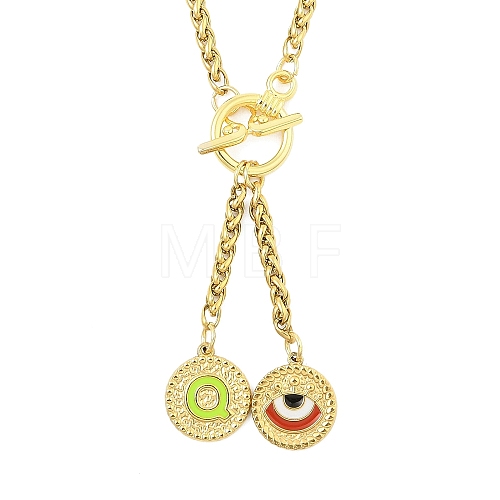 Ion Plating(IP) 304 Stainless Steel Green Yellow Enamel Letter & Eye Pendant Wheat Chain Necklaces STAS-Z102-01G-Q-1