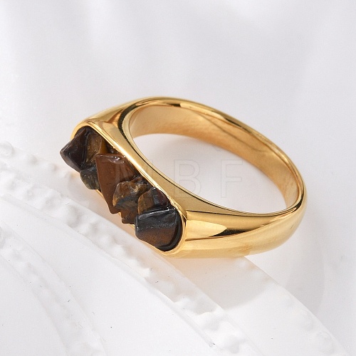 Rectangle Natural Tiger Eye Chips Finger Rings RJEW-D303-02G-01-1