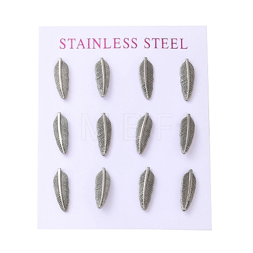 Stainless Steel Feather Stud Earrings EJEW-C099-11P-1