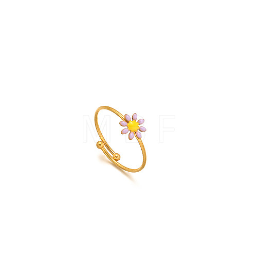 Daisy 304 Stainless Steel Enamel Open Cuff Rings for Women RJEW-M061-01G-08-1