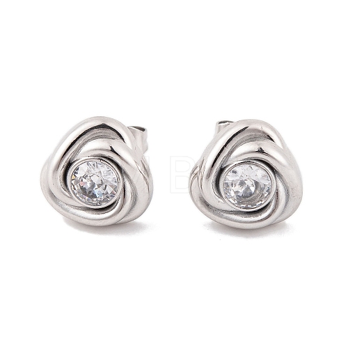 Flower 304 Stainless Steel Rhinestone Stud Earrings for Women EJEW-E311-05P-1