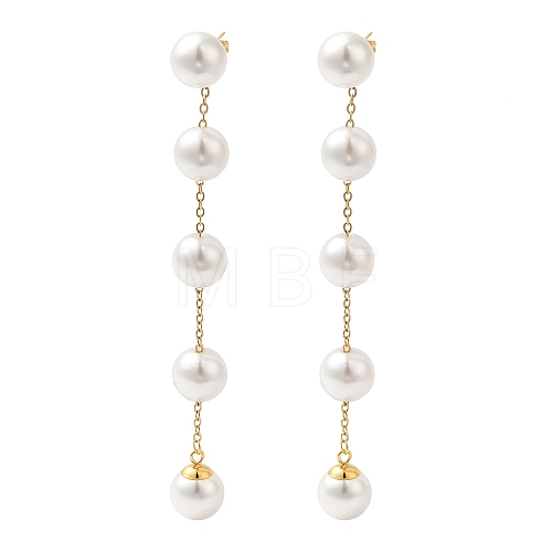 304 Stainless Steel with Plastic Pearl Stud Dangle Earrings EJEW-Q386-02A-G-1