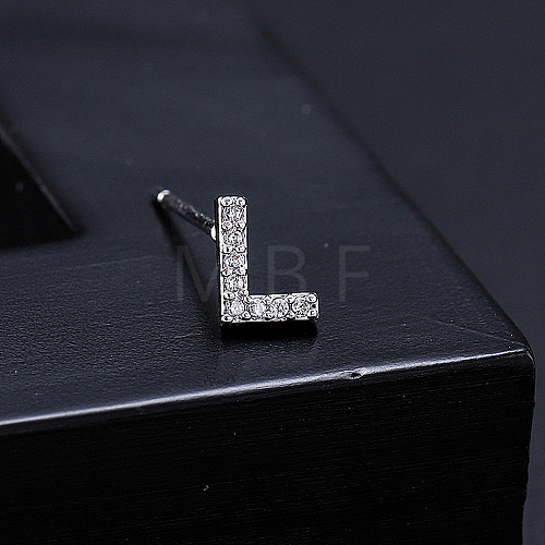 Platinum Brass Micro Pave Cubic Zirconia Stud Earrings XI6969-12-1