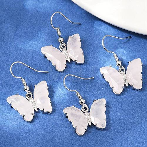 Natural Rose Quartz Brass Dangle Earrings EJEW-M081-01P-02-1