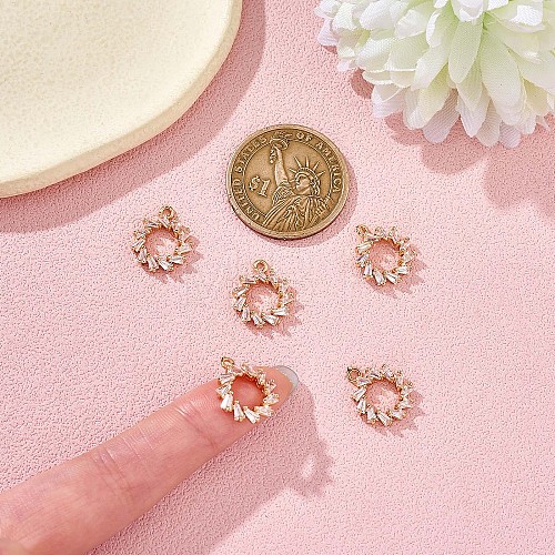 6 Pieces Flower Garland Clear Cubic Zirconia Charm Pendant Brass Ring Charm Long-Lasting Plated Pendant for Jewelry Necklace Bracelet Earring Making Crafts JX407A-1