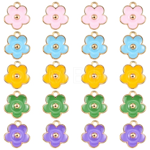 20Pcs 5 Colors Light Gold Plated Alloy Enamel Pendants ENAM-YW0002-09-1