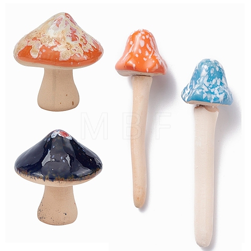 4Pcs 2 Style Mushroom Shape Porcelain Home Ornaments DJEW-CA0001-07-1