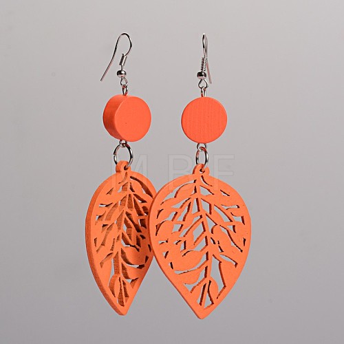 Trendy Leaf Wood Dangle Earrings EJEW-F0090-09G-1