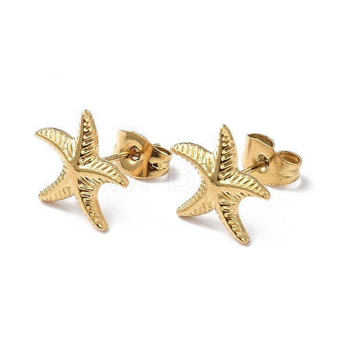 Ion Plating(IP) 304 Stainless Steel Starfish Stud Earrings for Women EJEW-I285-06G-1