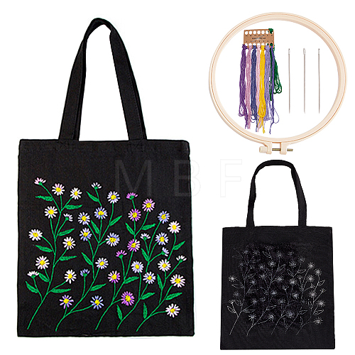 DIY Ethnic Style Embroidery Black Canvas Bags Kits DIY-WH0401-42A-1