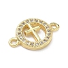 Brass Micro Pave Clear Cubic Zirconia Religion Ring with Cross Links Connector Charms KK-A282-08A-G-2