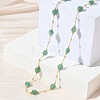 Natural Green Aventurine Faceted Flat Round Beaded Chain Necklaces with Matte Brass Beads GG-CBA37F5-01G-10-3