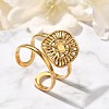 Square with Sun 304 Stainless Steel Open Cuff Rings for Women LS-RJEW-M046-01G-1