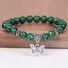 8MM Round Dyed Synthetic Malachite Beaded Stretch Bracelets with Alloy Butterfly Charms FQ7211-26-1