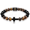 8MM Natural Tiger Eye and Matte Black Obsidian Round Beaded Stretch Bracelets SL9862-15-1