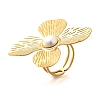 Flower Stainless Steel Open Cuff Ring for Women RJEW-R006-02G-4