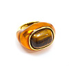 Oval 304 Stainless Steel with Natural Tiger Eye Finger Rings FS-WGC5475-02-2
