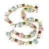 Brass Pave Colorful Cubic Zirconia Rectangle Square Teardrop Tennis Necklaces NJEW-G183-09G-4