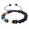 10MM Natural Black Obsidian Alphabet Beaded Braided Bracelets LS-TO2319-13-1